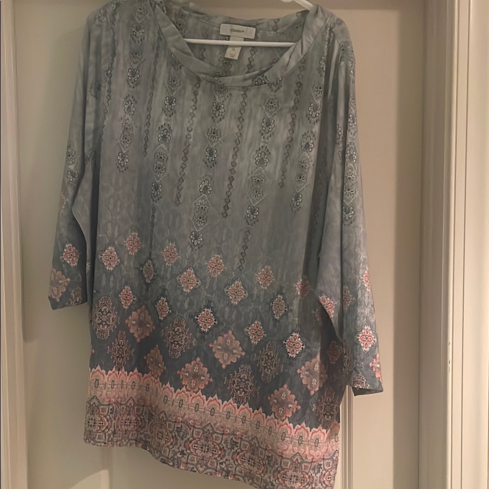 CJ Banks Patterned Blue and Pink Tunic